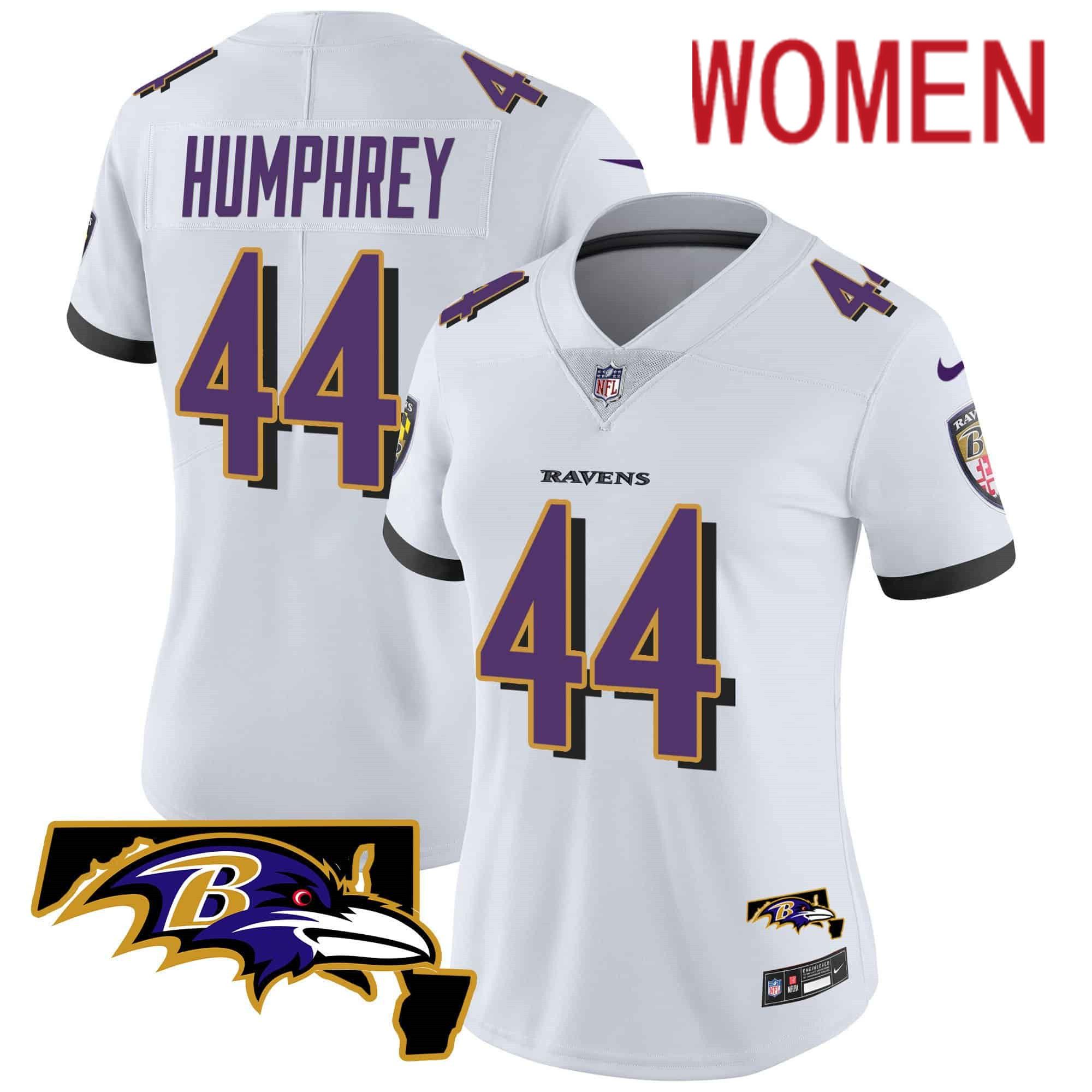 Women Baltimore Ravens #44 Humphrey White 2024 Nike Maryland Patch Vapor Limited NFL Jersey